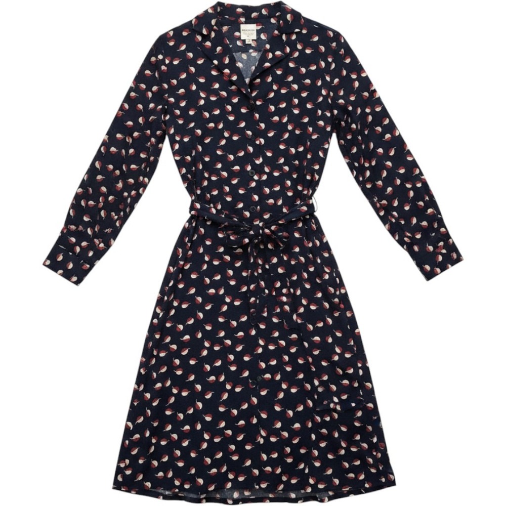 People Tree V&A Organic Cotton Leaf Print Shirt Dress Navy Red Size 16 UK
